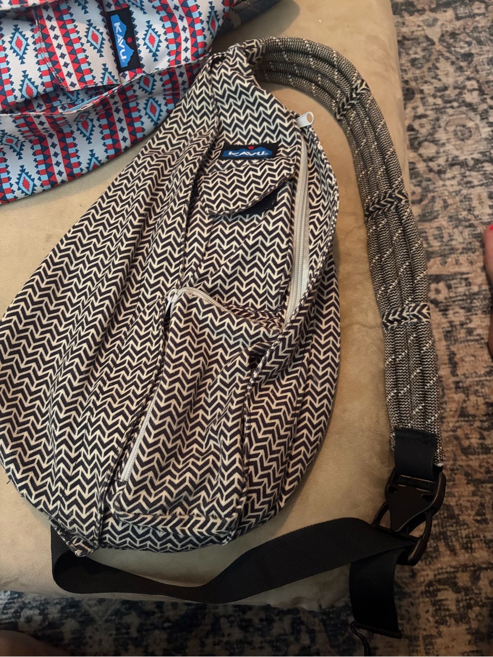 Kavu Black & Cream Chevron Rope Sling Bag